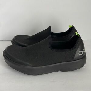 OOFOS Black Slip-On Sneakers with Green Accents
